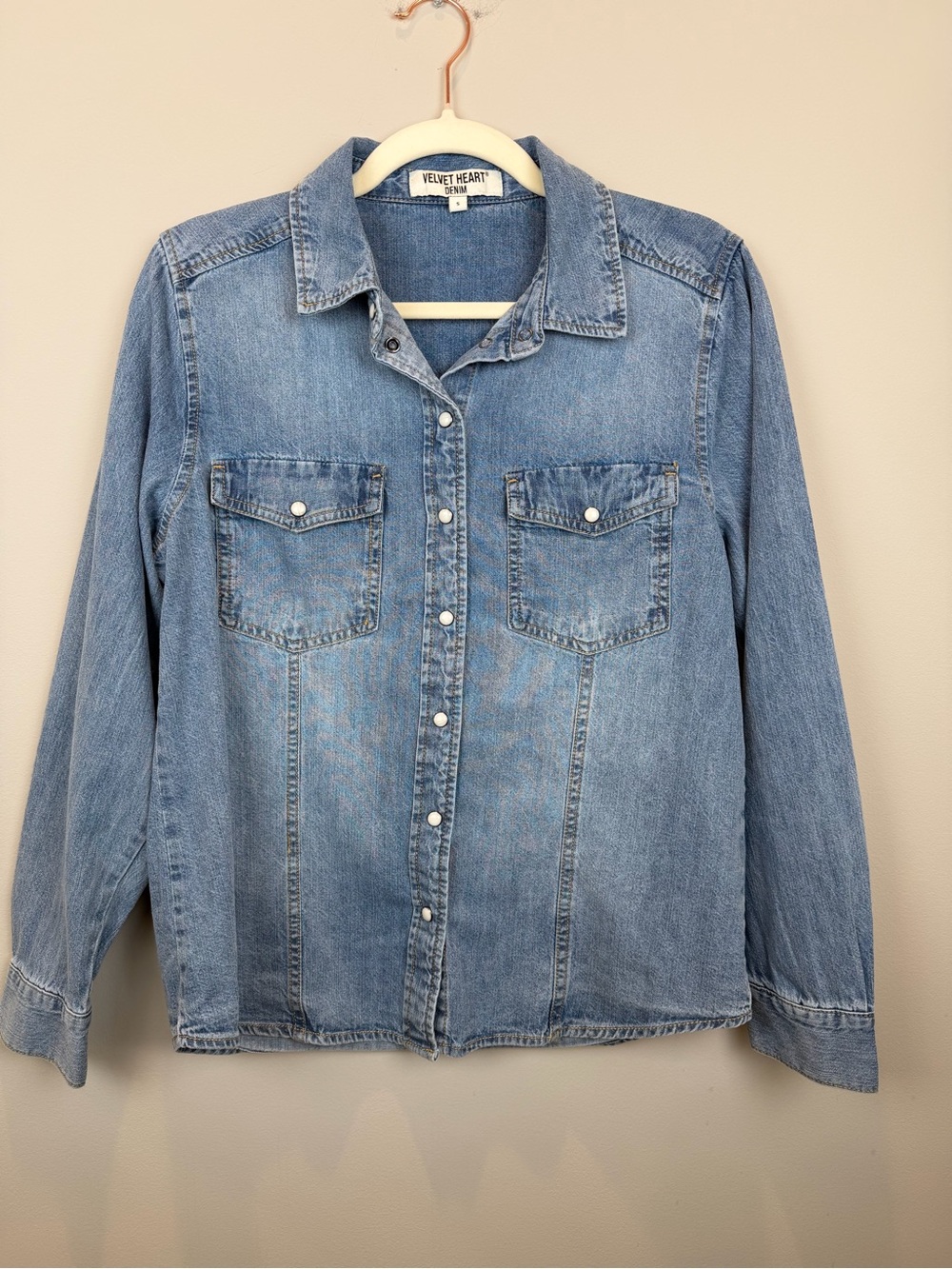 Velvet Heart Denim Chambray Button Down Shirt Size S | Western Pearl Snap